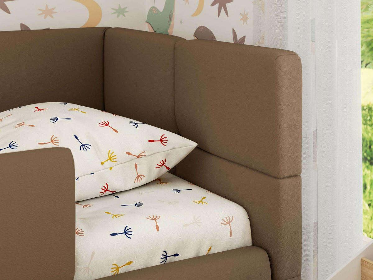 DĚTSKÁ POSTEL ARVO ALTA 90/200 - Hnědá Ekokůže - Pravá - hnědá, textil (90/200cm) - MKS