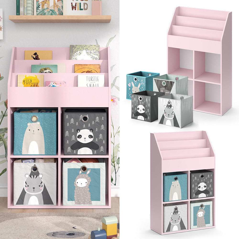 KINDERREGAL Luigi Rosa 72 x 114.2 cm mit 4 Faltboxen - Pink, Holzwerkstoff (72/114.2/31.2cm) - Vicco