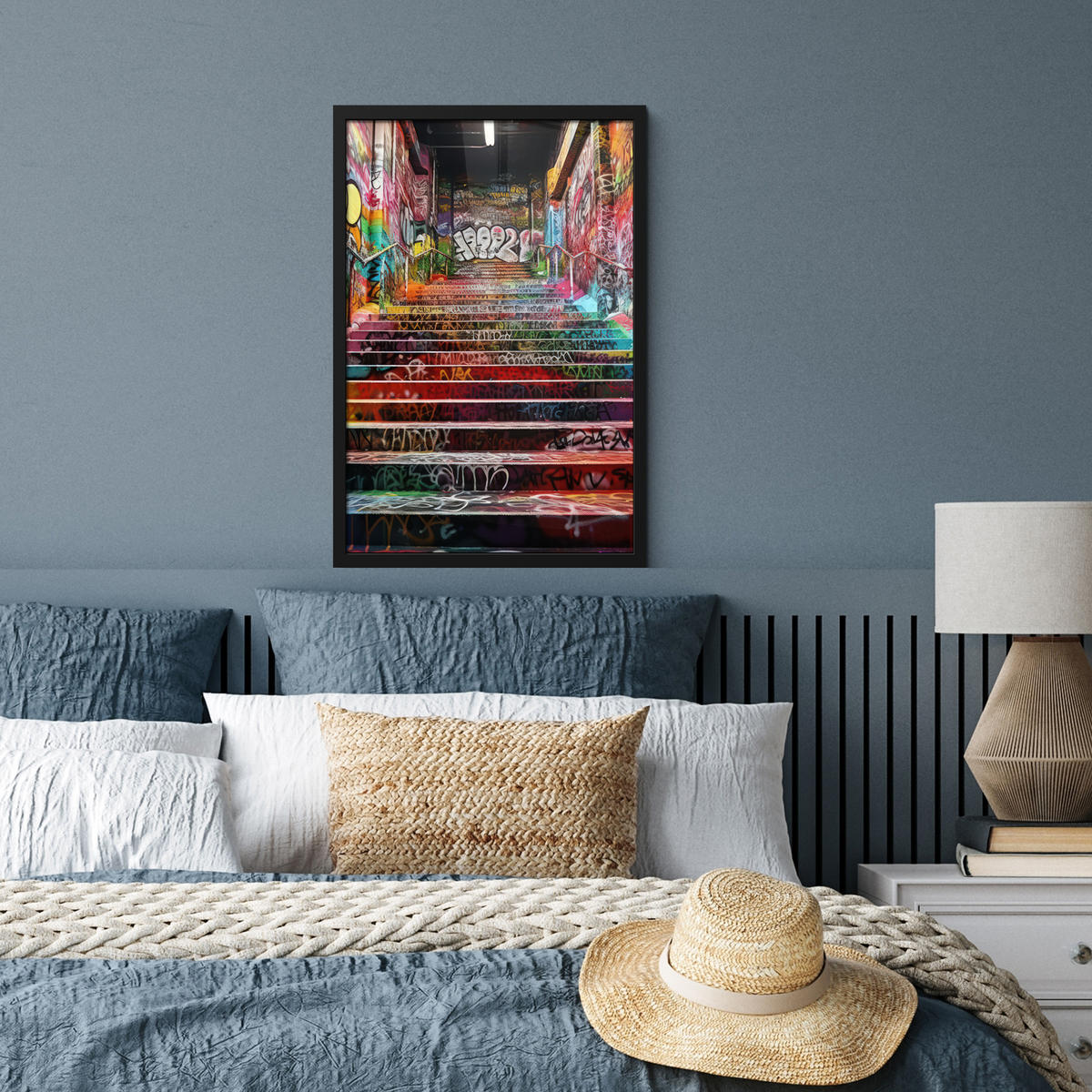 GERAHMTES BILD Treppe - Graffiti - Farben - Kunst 40x60 cm - Multicolor, Papier (40/60cm) - MuchoWow