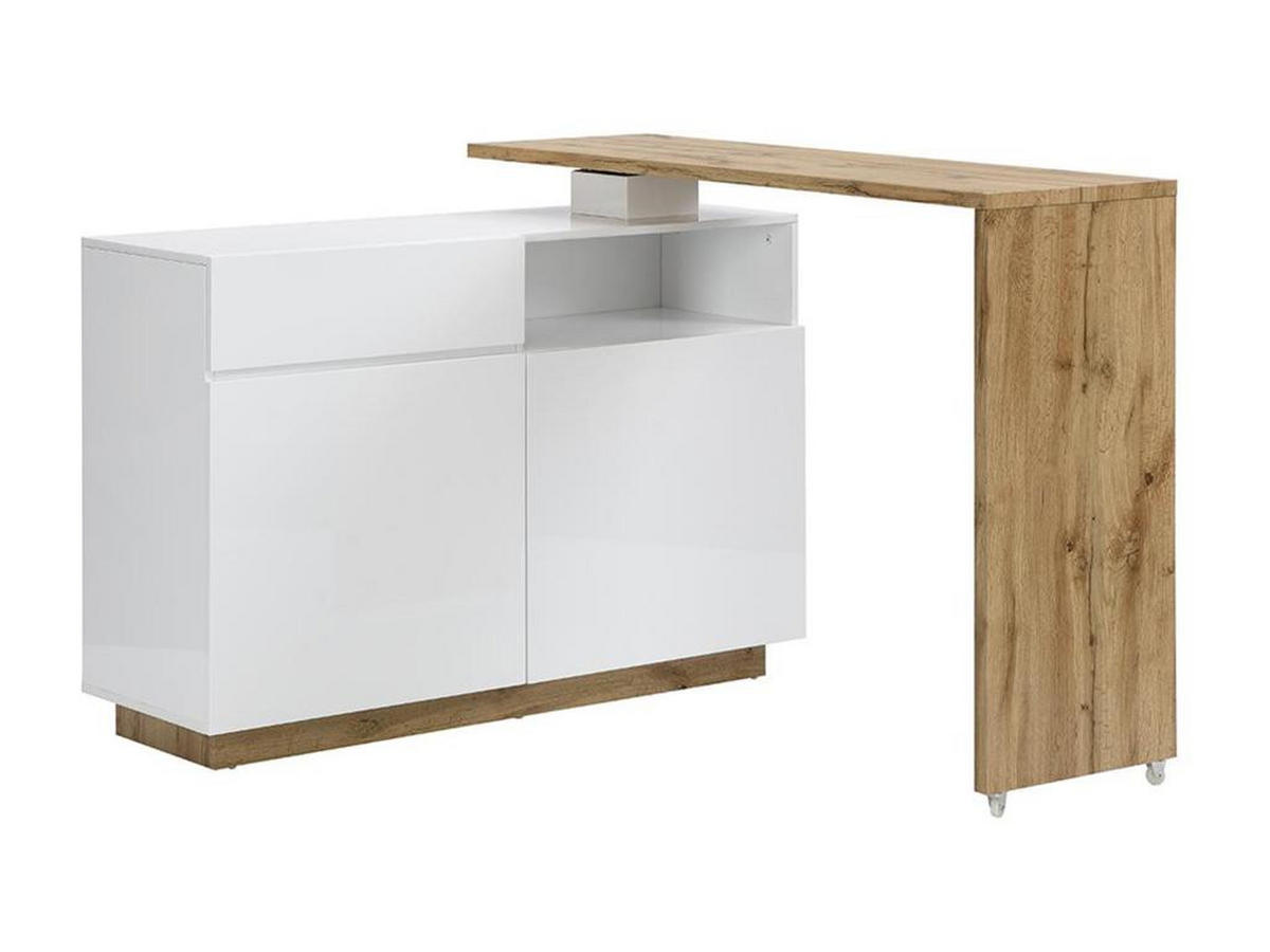 BARMÖBEL drehbar mit 2 Türen, 1 Schublade & 1 Ablage - MDF - Weiß lackiert & Naturfarben - ELDIR - Naturfarben, Holz (40/95/130cm) - Vente-Unique