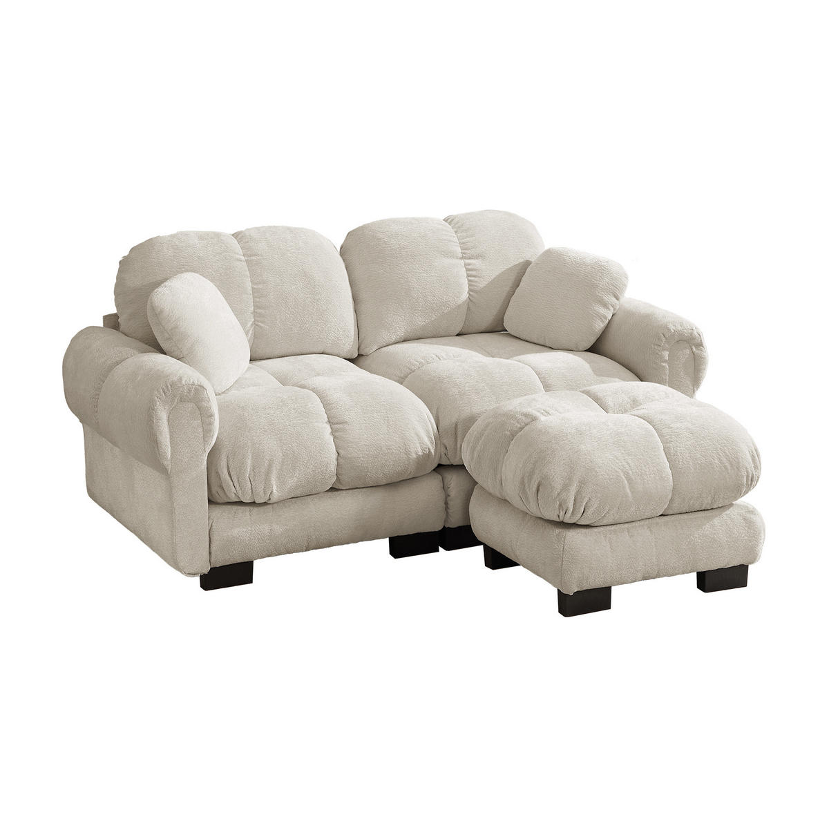 SOFA Modulares Ecksofa mit Ottomane Chenille Hell Khaki - Hellbraun, Holz (149/190cm) - Meubliv