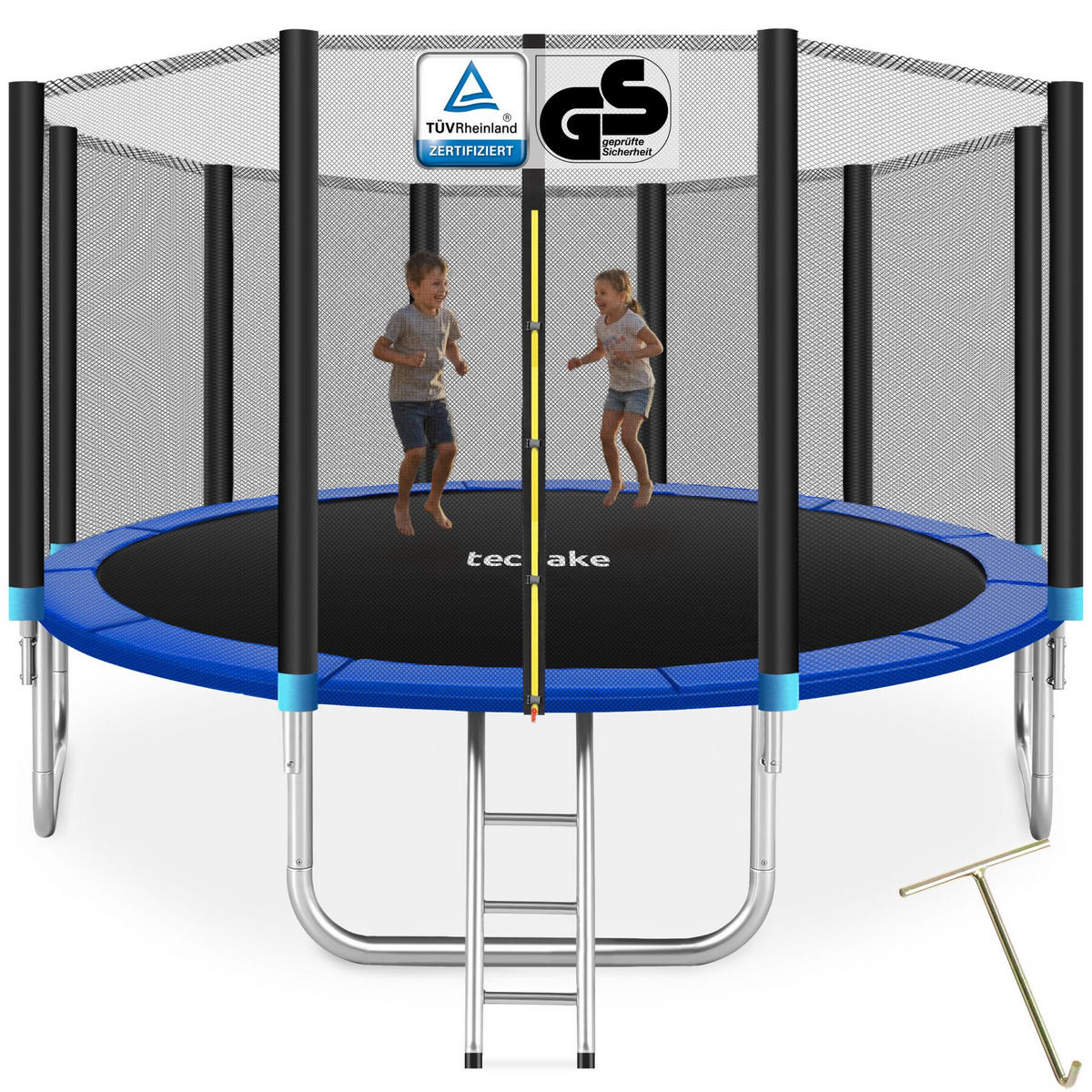 TRAMPOLIN Garfunky, inklusive Einstiegsleiter, schwarz/blau - Blau/Schwarz, Metall (457/269/457cm) - tectake