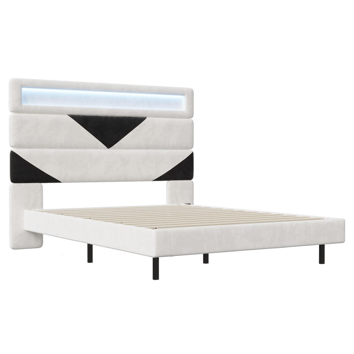 POLSTERBETT 140x190 cm schwebend LED USB Lattenrost Samt weiß - Weiß, Holz (140/190cm) - LEBENLANG