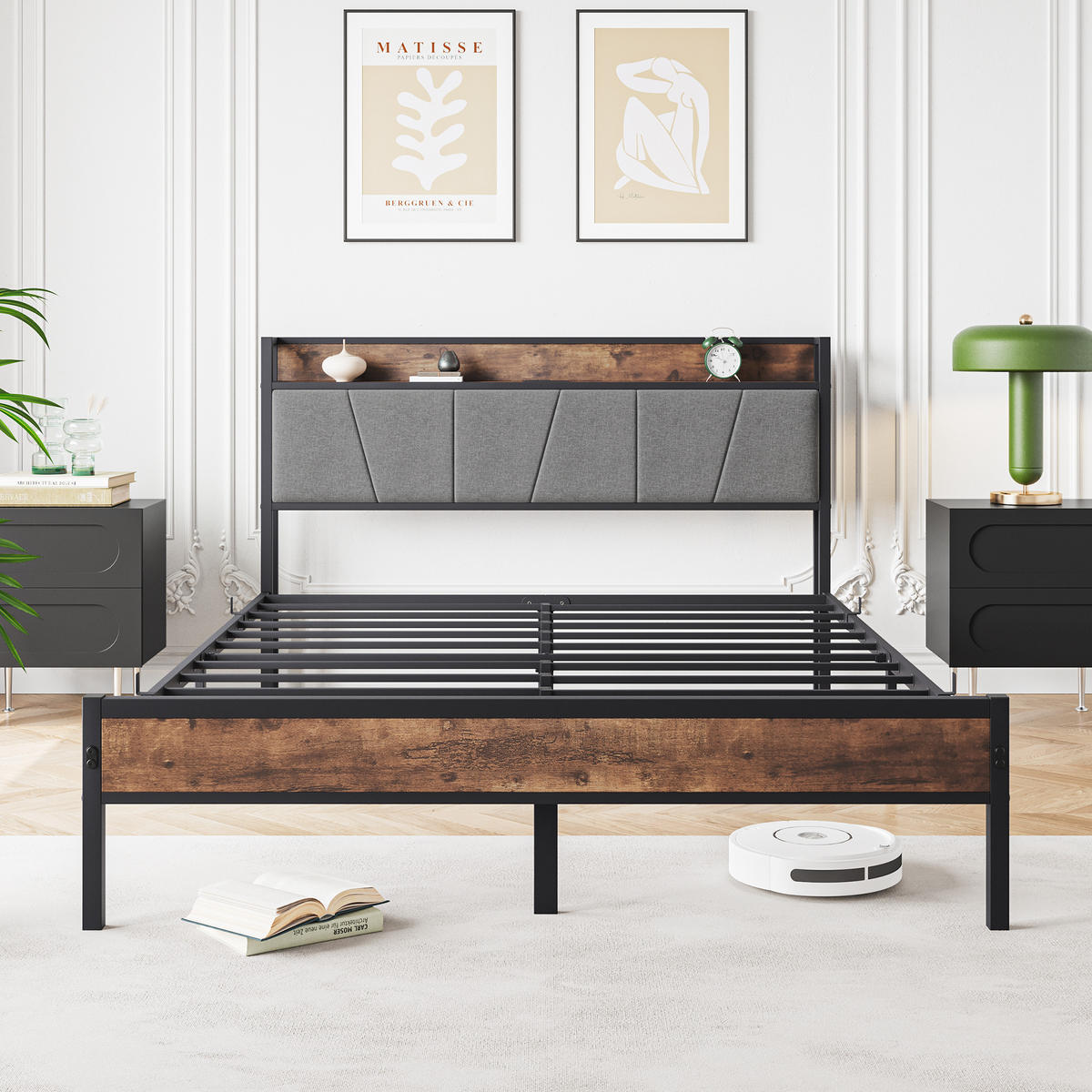 METALLBETT 140/200 cm Braun mit LED und USB - Braun, Metall (140/200cm) - Oxeza