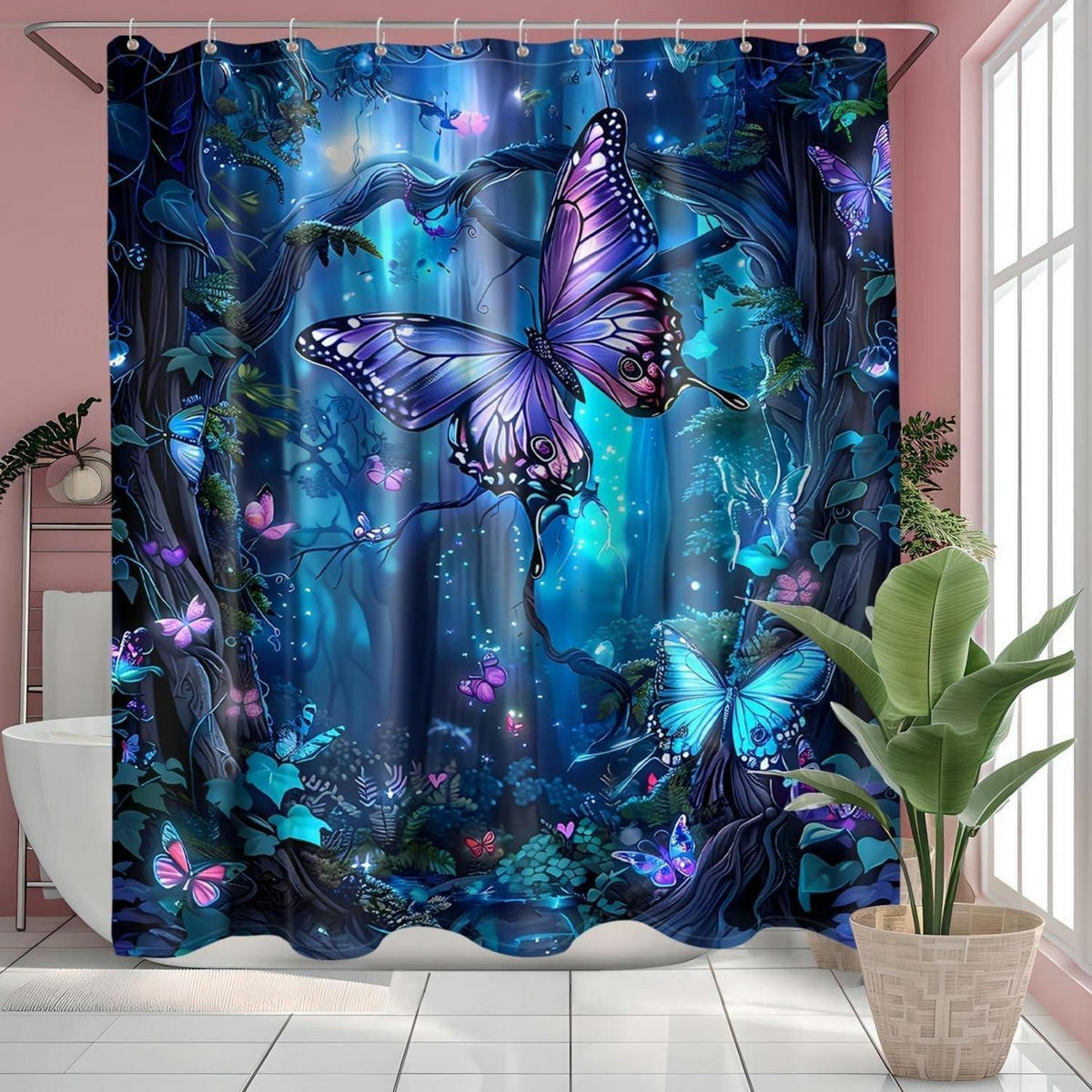 DUSCHVORHANG Motiv Schmetterling 180 x 200 cm - Multicolor, Textil (180/200cm)