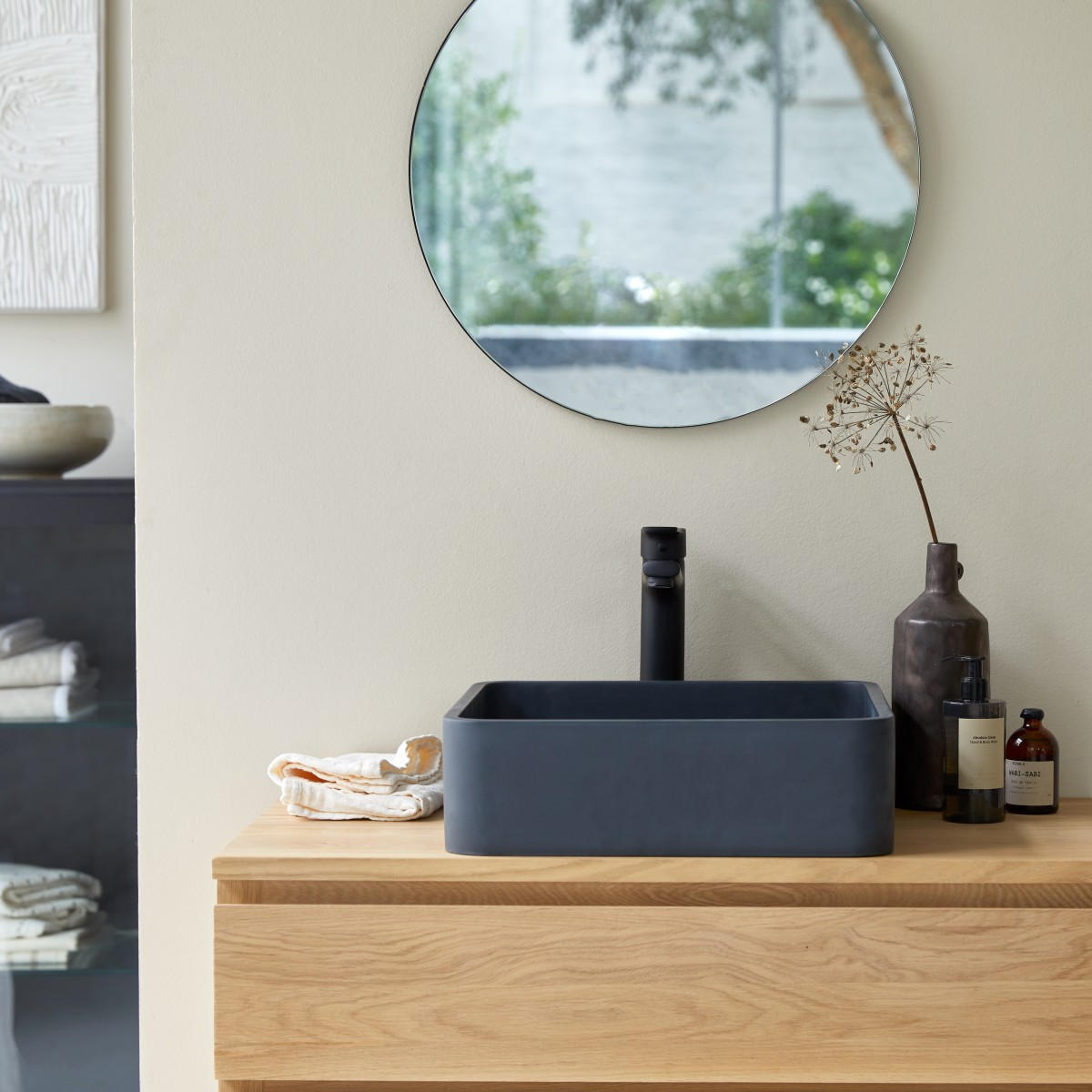 WASCHBECKEN Thaïs Schwarz aus Terrazzo - Schwarz, Stein (39/12/39cm) - Tikamoon