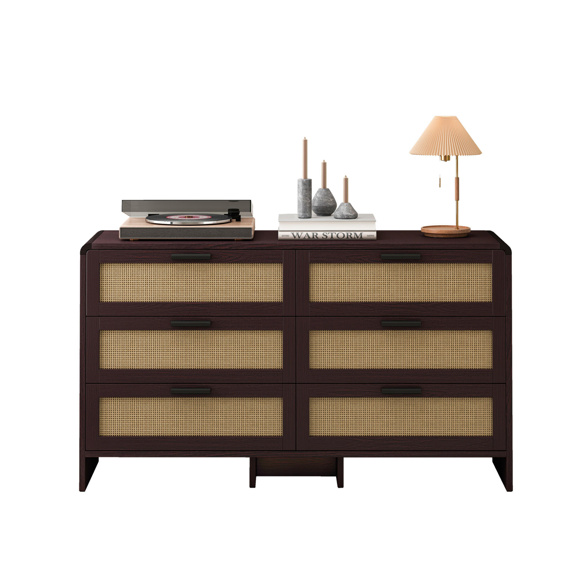 KOMMODE 130 cm Rotbraun aus Holzwerkstoff mit Rattangeflecht - Braun, Holzwerkstoff (40/74/130cm) - OKMYHOME