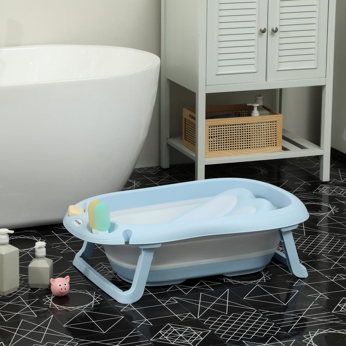 2ER -Set Babybadewanne, faltbar Baby Bathtub mit Gestell, rutschfest Babywanne - Hellblau, Kunststoff (48/83cm) - AIYAPLAY