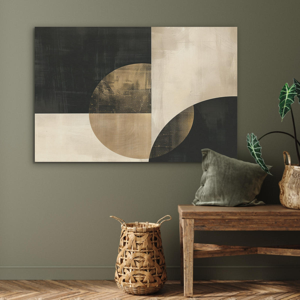 AKUSTIKPANEEL Abstrakt - Geometrische Formen - Schwarz - Gold 100x70 cm - Ecru, Textil (100/0.9/70cm) - MuchoWow