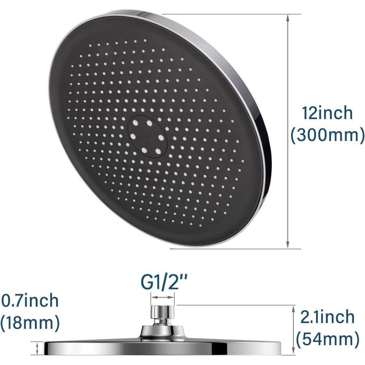 DUSCHKOPF Regendusche 30 cm rund 360° verstellbar Chrom - Silberfarben, Metall (5/12.7/25cm)