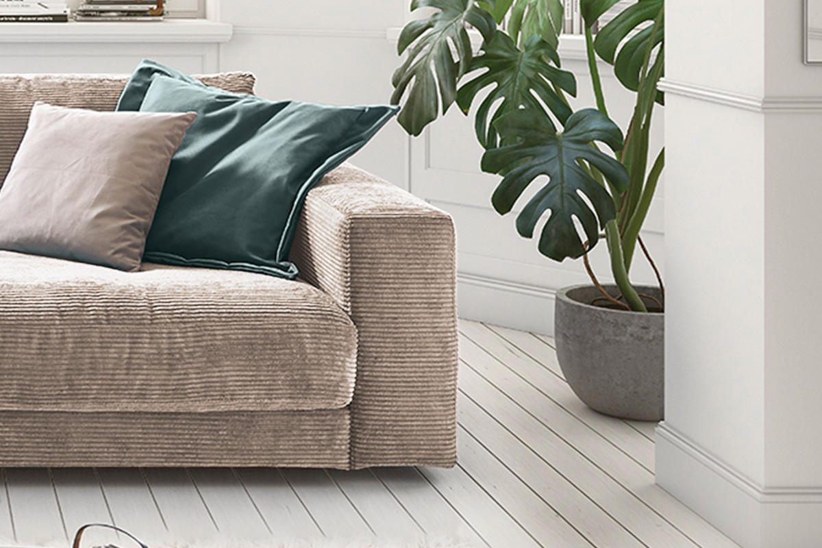 SOFA 2-SITZER MADELINE Taupe Cord - Taupe/Schwarz, Kunststoff/Textil (230/85/127cm) - KAWOLA