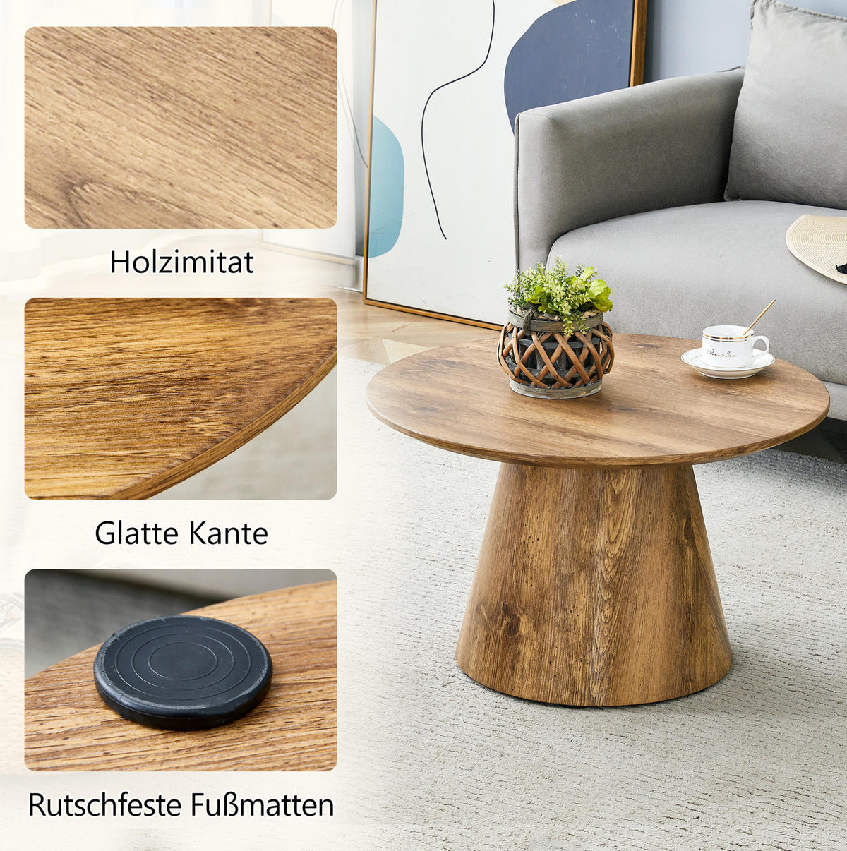 BEISTELLTISCH 60/60/35 cm, vielseitig als Couchtisch oder Nachttisch mit MDF in Holzoptik, Natur - Naturfarben, Holzwerkstoff (60/60/35cm) - Modfu