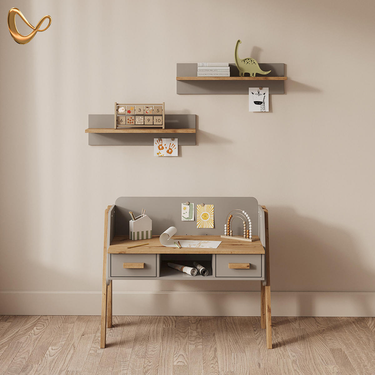 SCHREIBTISCH Mailo Grau/Artisan 97 x 80 cm - Eiche Artisan/Grau, Holzwerkstoff (51/97/80cm) - Livinity®