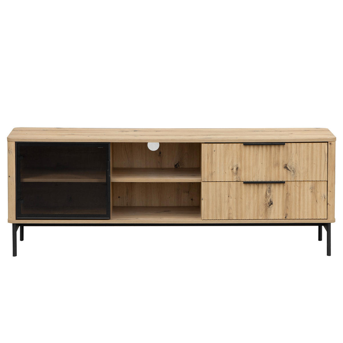 TV-LOWBOARD - Eiche Dekor / Schwarz - Eichefarben/Schwarz, Holzwerkstoff/Metall (157/57/40cm) - home24