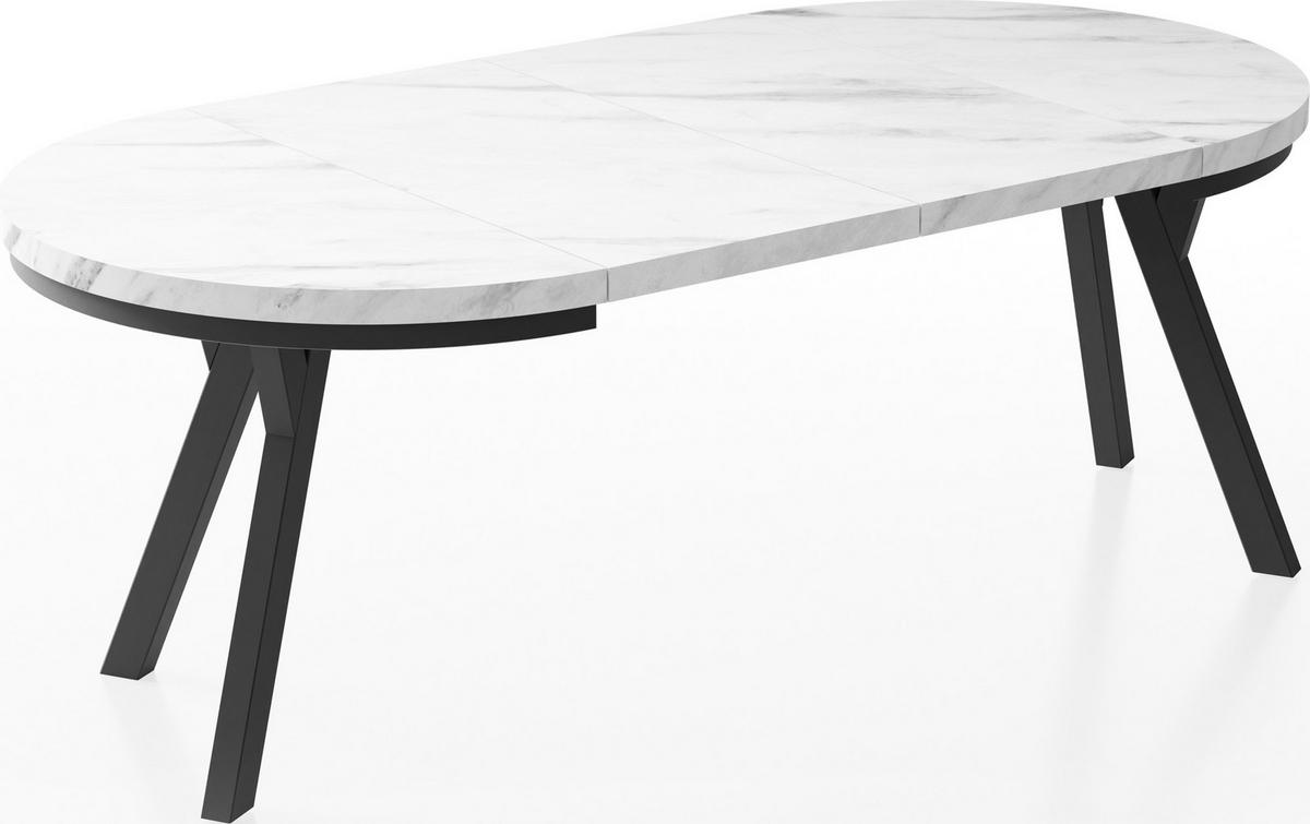 ESSTISCH Lume runder ausziehbarer, Weißer Marmor 100-200/100/76 cm - Ecru/Schwarz, Holz/Holzwerkstoff (100/100/76cm) - WFL GROUP