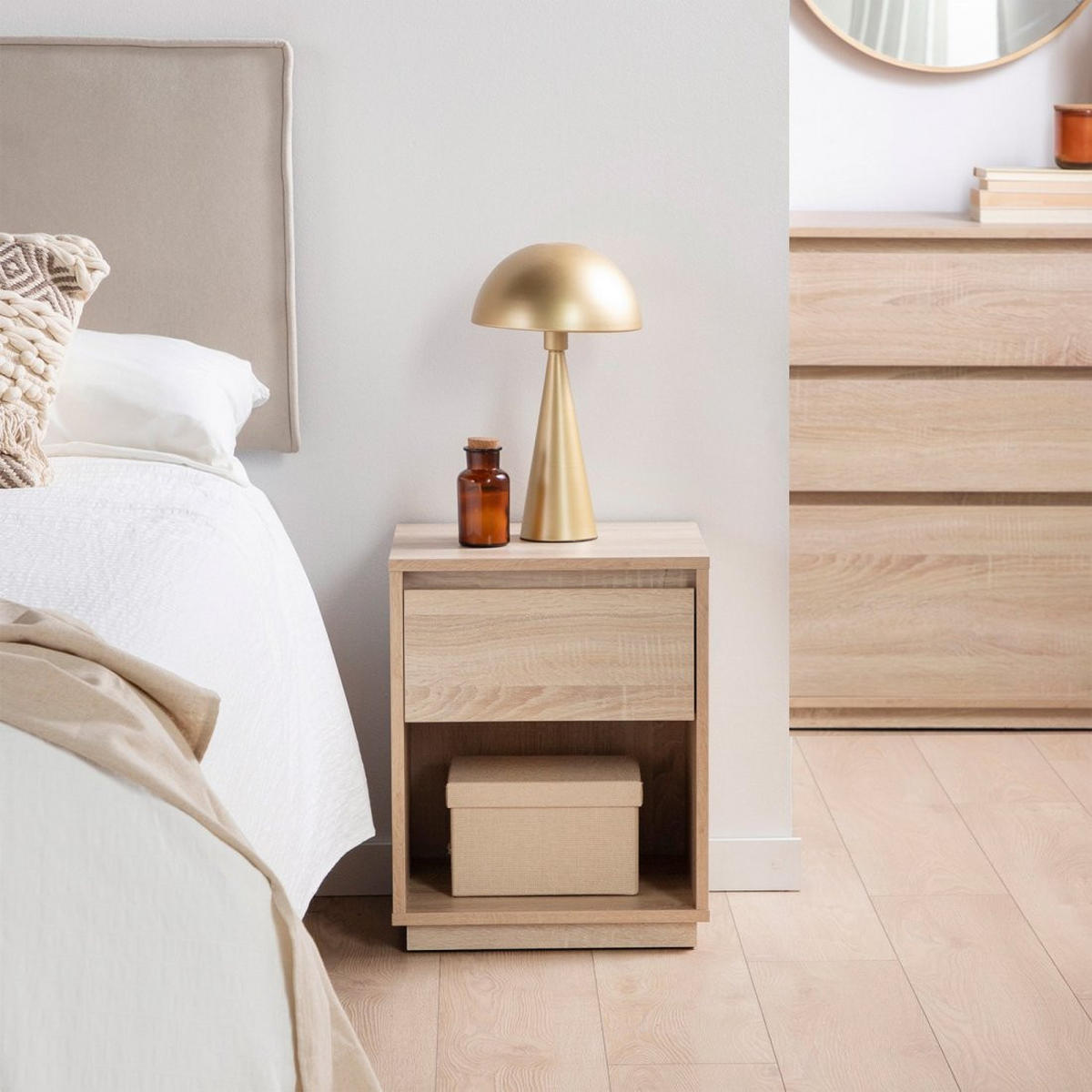 NACHTTISCH MIT 1 SCHUBLADE Oslo Natürlich 40 cm x 50 cm - Naturfarben, Holzwerkstoff (40/50/35cm)