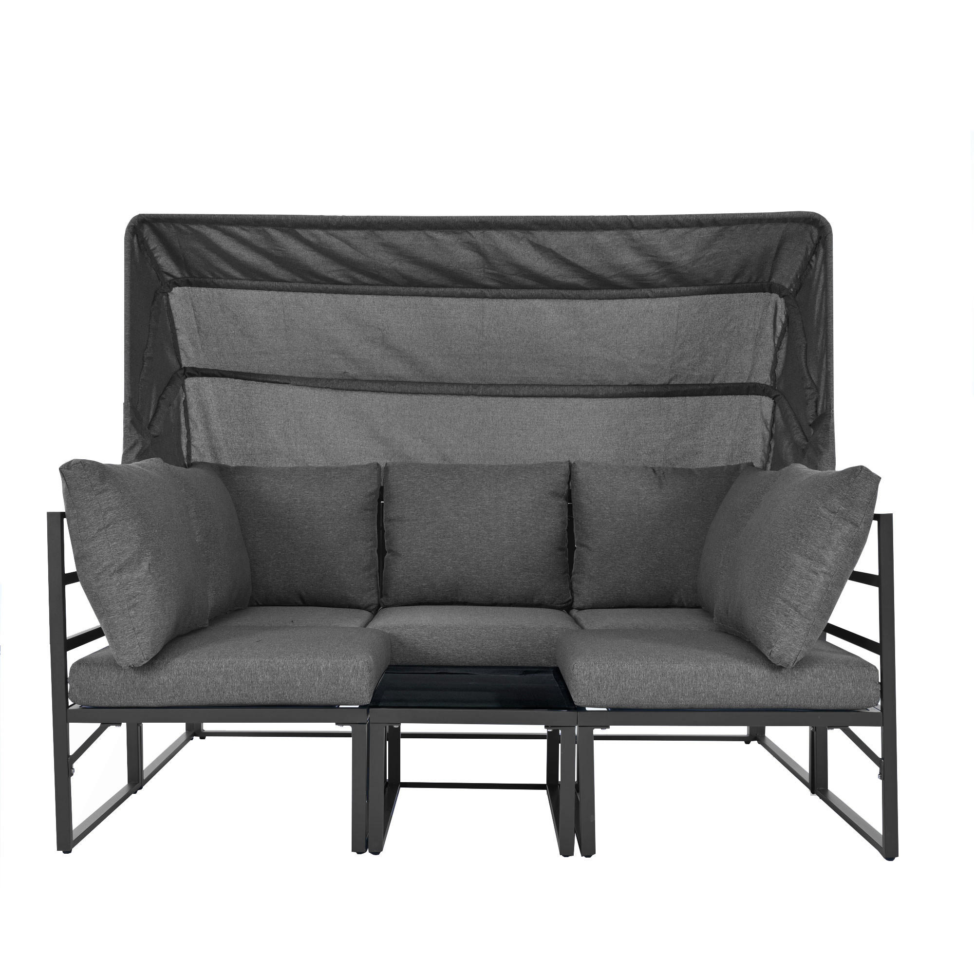 GARTENMÖBEL-SET Grau 4-teilig mit Markise & verstellbaren Füßen - Grau, Metall - PANGIVO