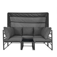 GARTENMÖBEL-SET Grau 4-teilig mit Markise & verstellbaren Füßen - Grau, Metall - PANGIVO
