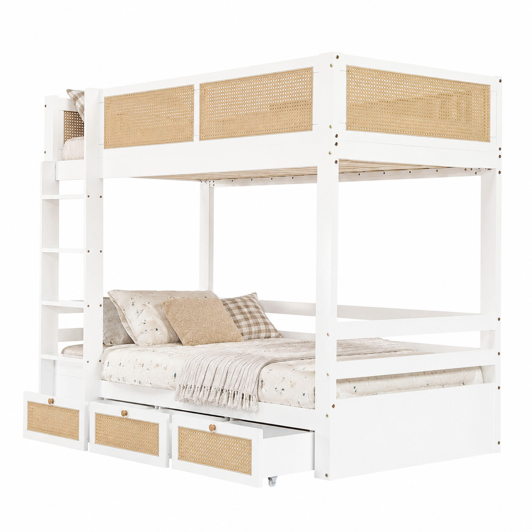 ETAGENBETT Kinder 90x200 cm Weiß Natur mit 3 Schubladen - Weiß, Holz (90/200cm) - Meubliv