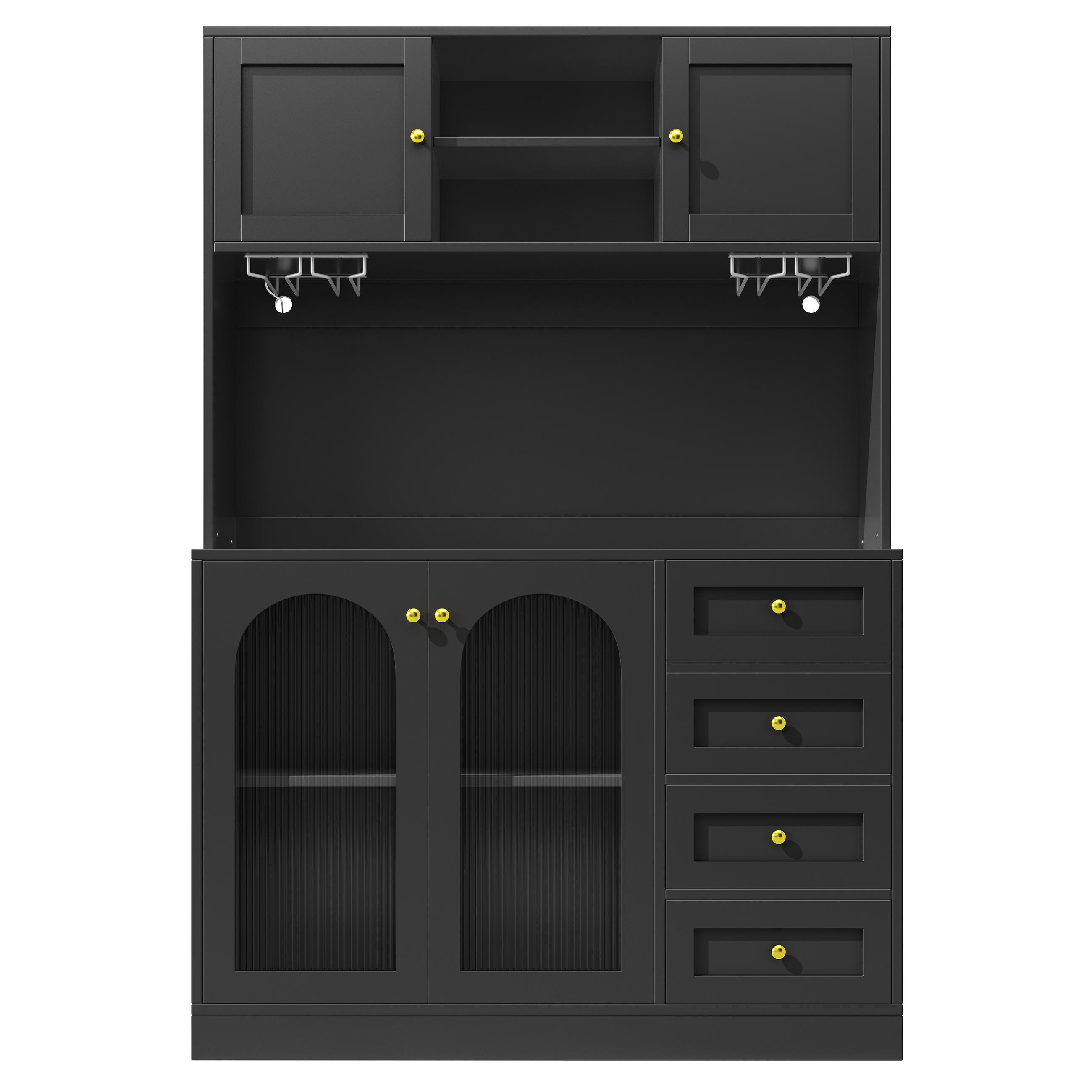 BUFFETSCHRANK Kombi Schwarz 120/40/188 cm - Schwarz, Holz (120/188/40cm) - PANGIVO