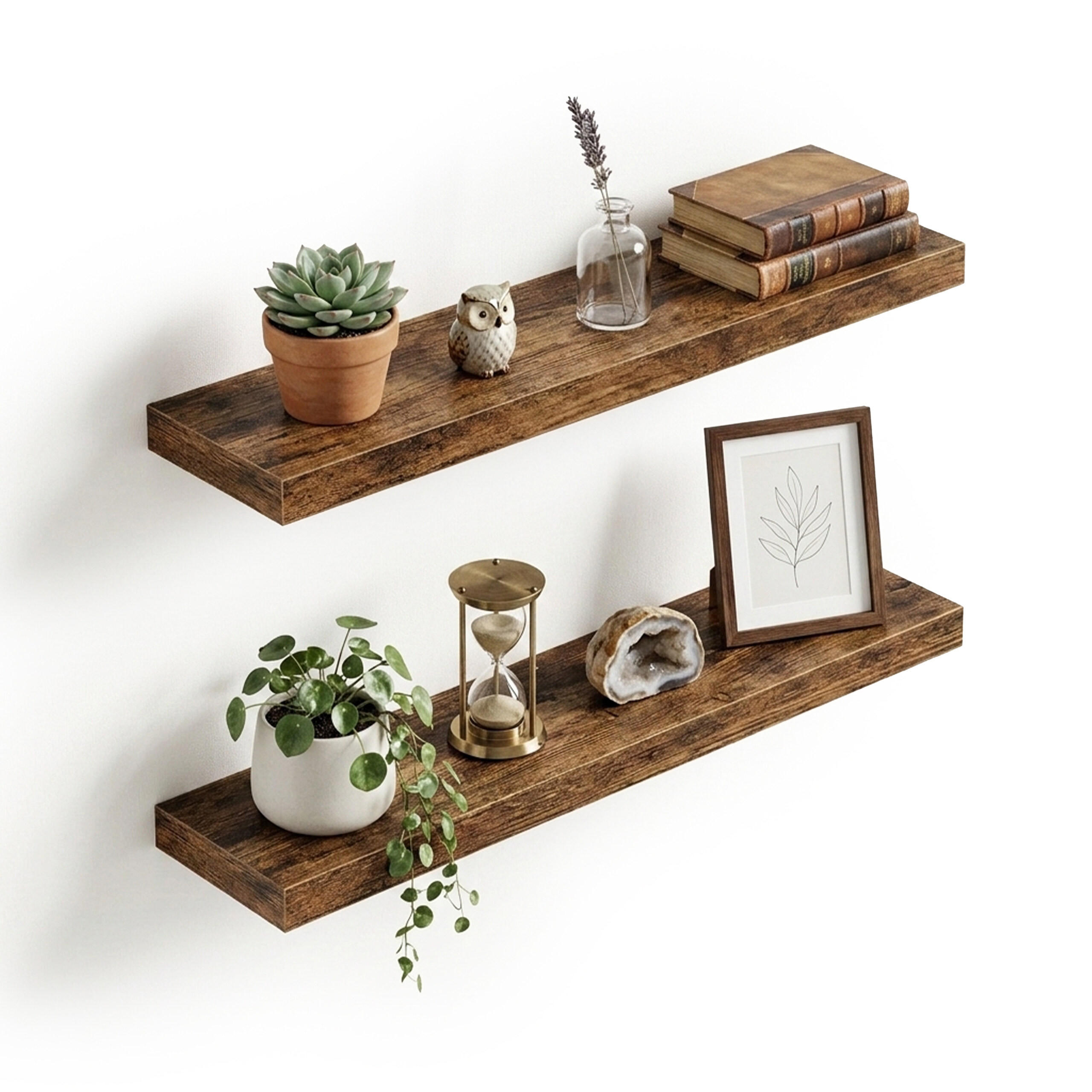 WANDREGAL Vintagebraun schwebend 2er-Set 80x20 cm - Braun, Holzwerkstoff/Metall (80/4/20cm) - Relaxdays