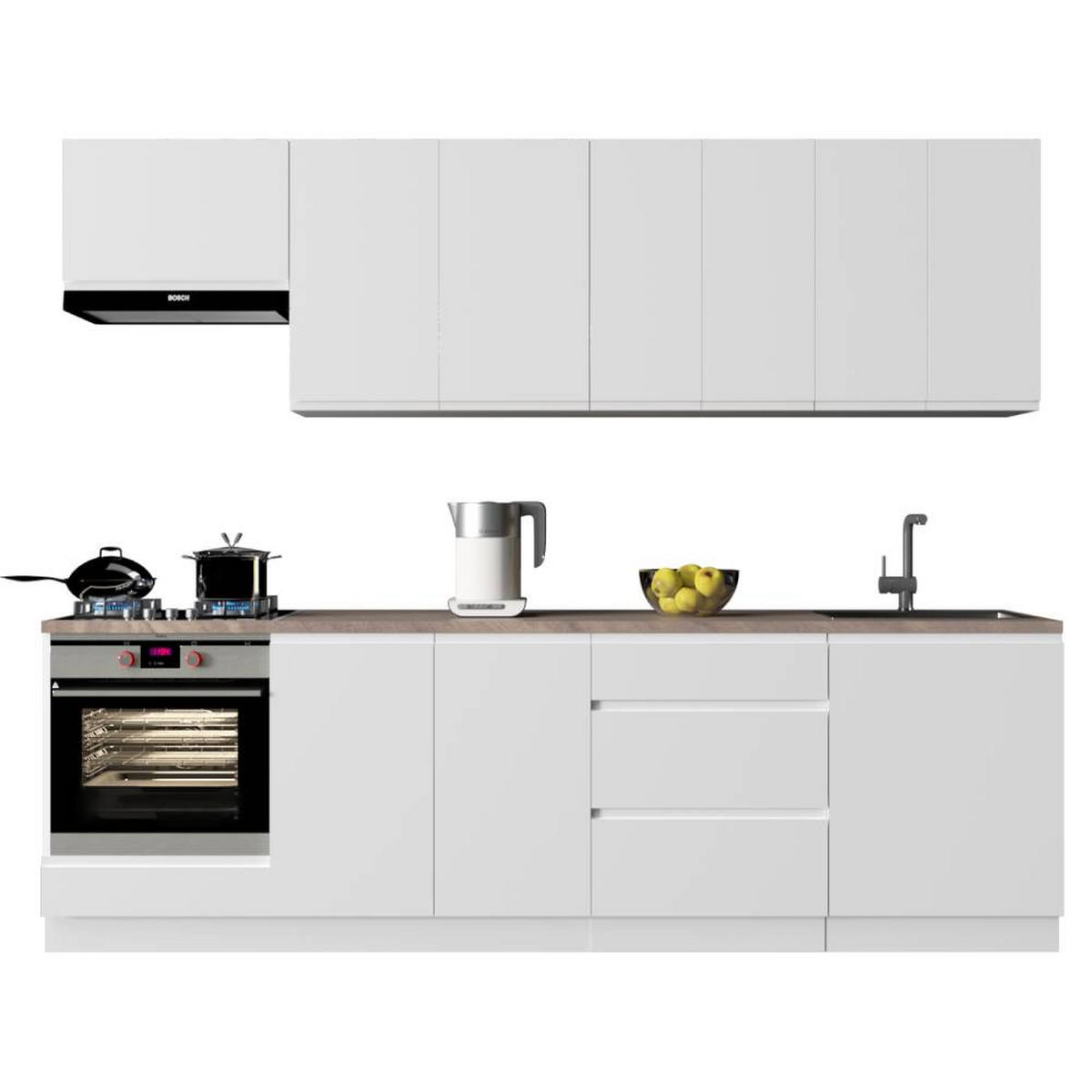 KÜCHENZEILE 260 cm – Aspen KA1-M260 - in Weiß/Hochglanz - Weiß, Holz (260/212/47cm)