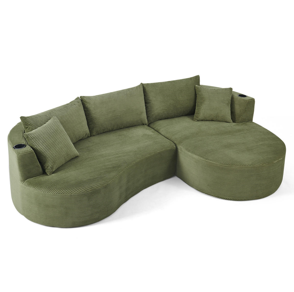 3-SITZER Sofa mit Getränkehaltern, bogenförmigem Design und Kissen, Grün - Grün, Kunststoff (264/76/168cm) - Redom