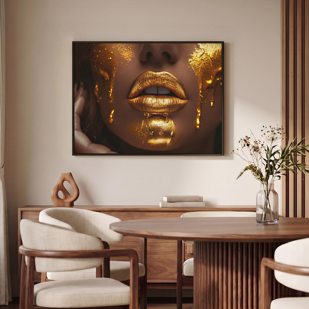 LEINWAND Bilder mit Rahmen - Frau - Gold - Luxus - Porträt - 100x70 - Goldfarben, Textil (100/70cm) - MuchoWow