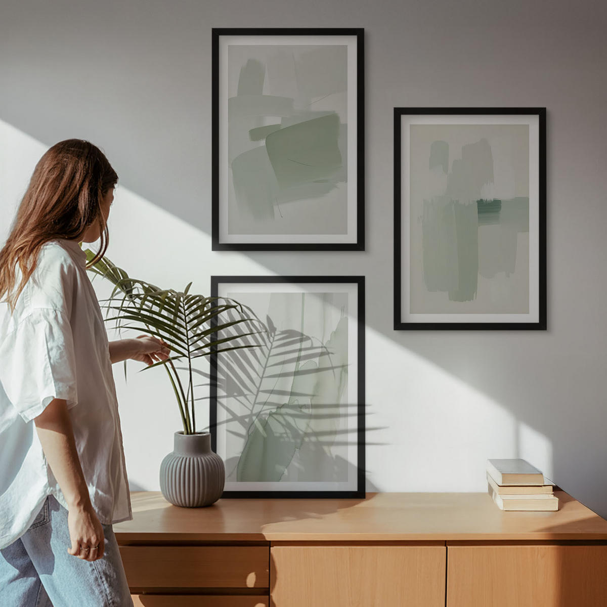 BILDER SET 3er Set - 40x60 cm Schwarzer Rahmen - Abstrakte Aquarellmuster - Schwarz, Kunststoff (40/60cm) - TULUP