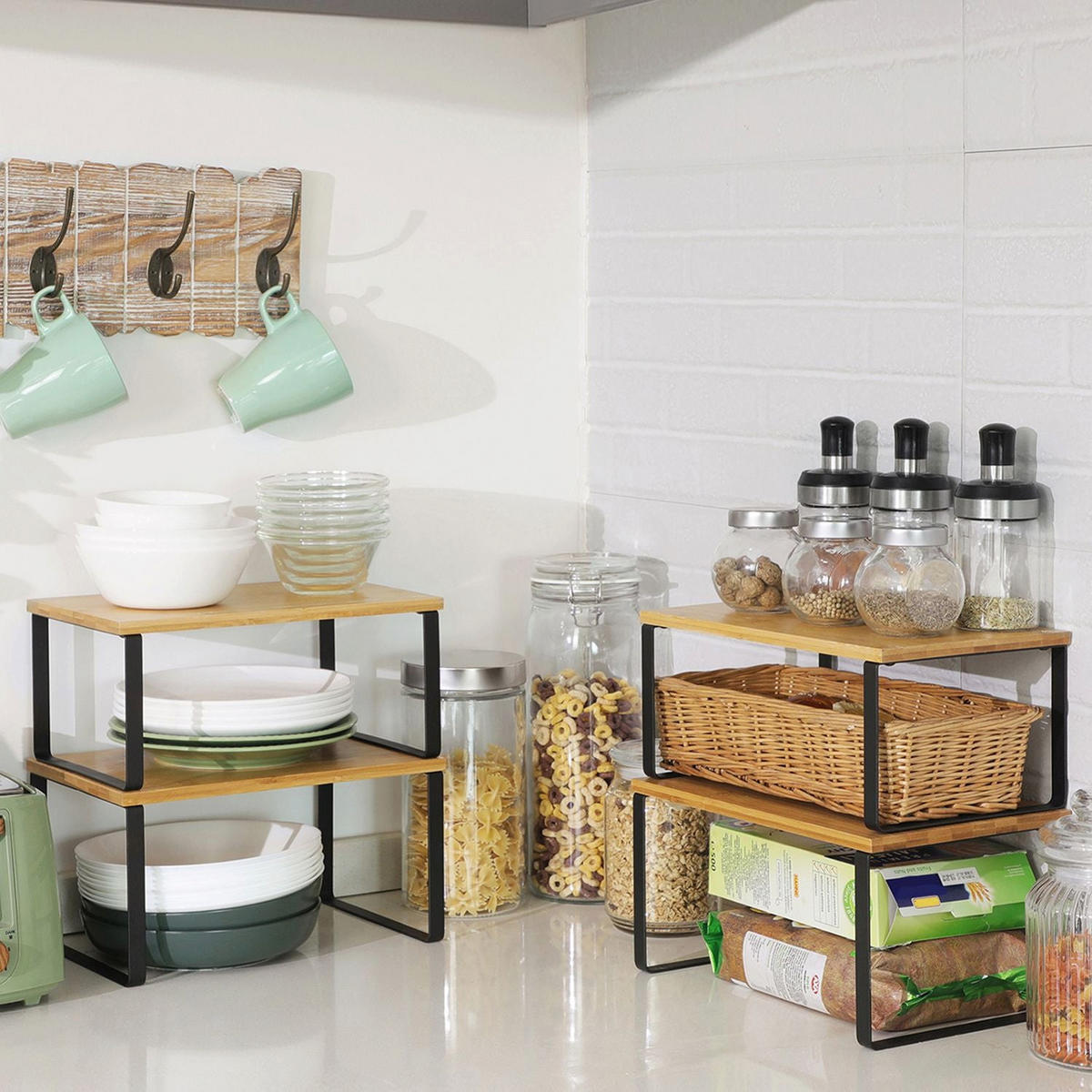 KÜCHEN-ORGANIZER HELSINKI 4ER-SET - Schwarz, Naturmaterialien (29.7/15.5/19.5cm) - Hansiro