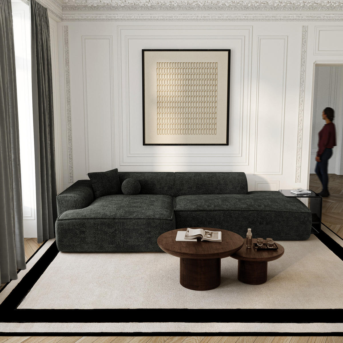 ECKSOFA (links) HANA Strickvelours Dunkles Anthrazit 260cm - Dunkelgrau/Anthrazit, Textil (260/155cm) - Premium Interiors