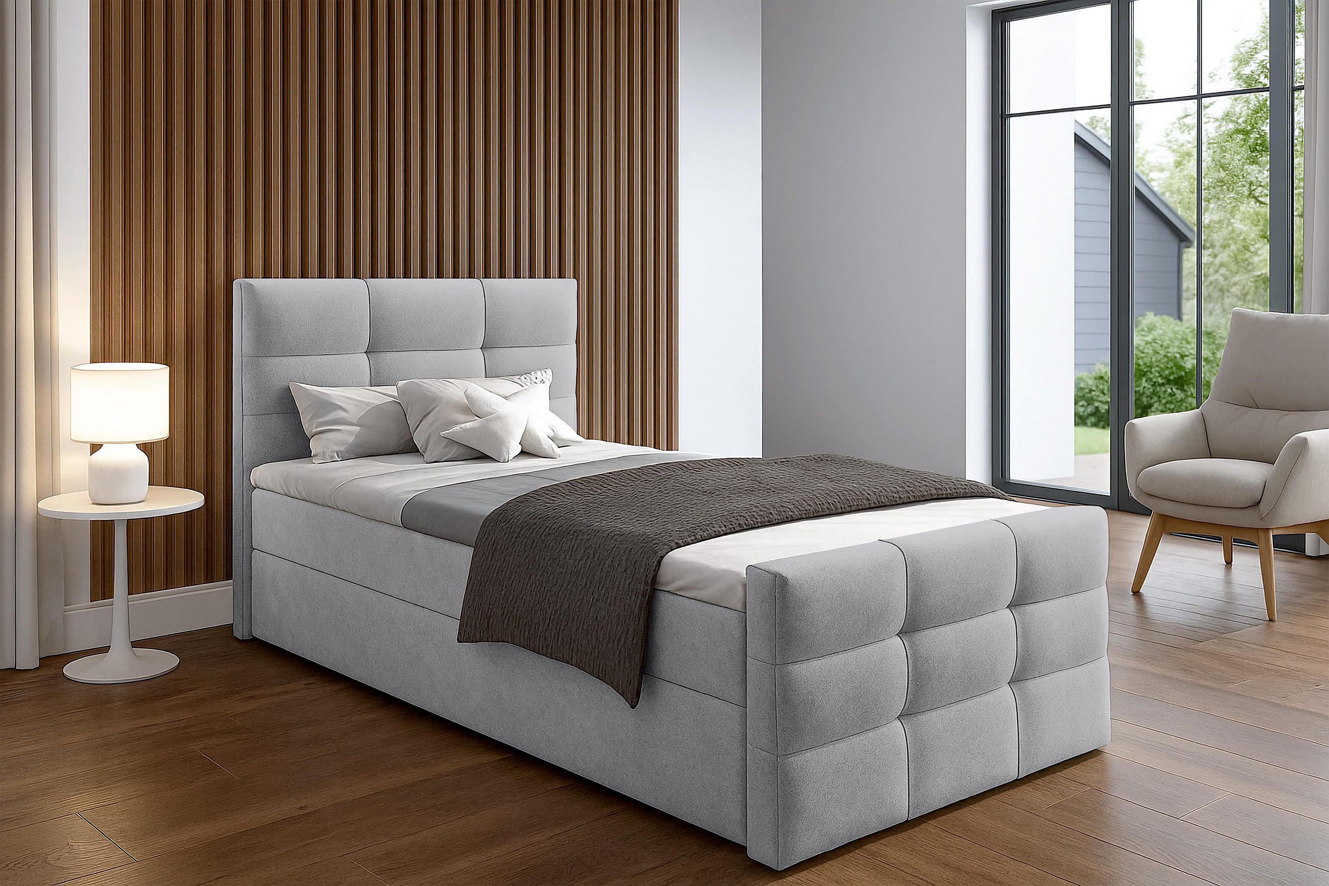 BOXBETT ARGENTARO 100x200 cm mit Bettkasten und Matratze - Grau - Schwarz/Grau, Holz/Holzwerkstoff (100/200cm) - AX Living