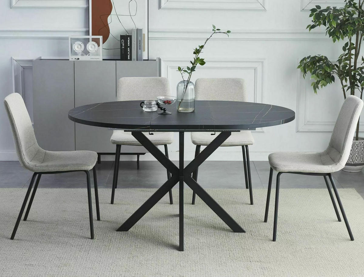 ESSTISCH Gaston Schwarz Marmor / Schwarz 100-135 / 100 / 75cm - Schwarz, Holz/Holzwerkstoff (100/100/75cm) - Feldmann-Wohnen