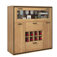 SIDEBOARD 38/110/111 cm mit Weinregal, Glastrennwand und LED-Beleuchtung, Natur/Schwarz - Naturfarben, Holzwerkstoff (110/111/38cm) - Redom