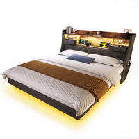 POLSTERBETT 140/200 cm mit LED-Beleuchtung, USB- und Type-C-Anschluss, Stauraum-Kopfteil und Lattenrost, Grau - Grau, Textil (140/200cm) - Redom