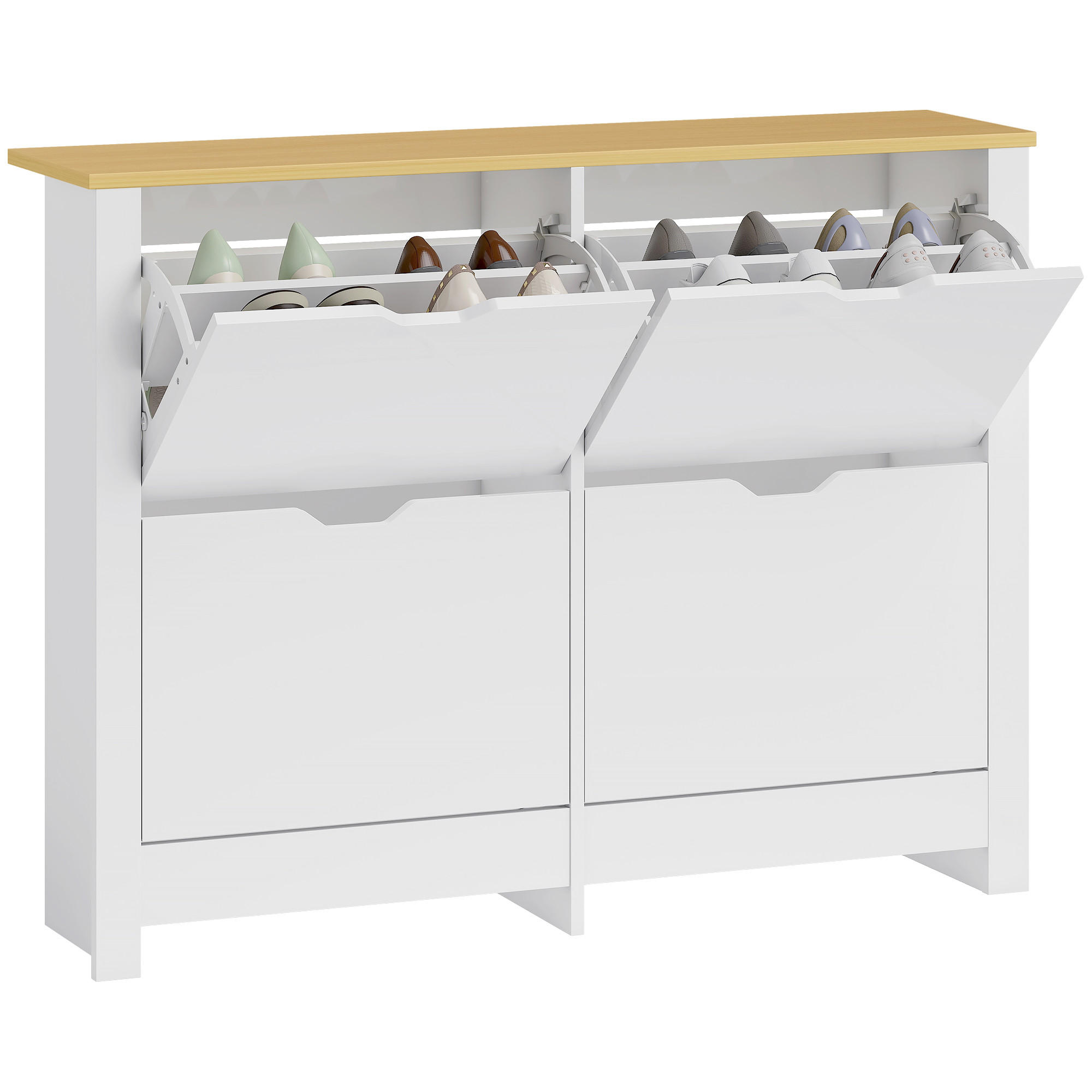 SCHUHSCHRANK,SCHMAL 4 Klappfächer 105x26x80cm,weiß+natur - Weiß, Holzwerkstoff (105/80/26cm) - Vallsero