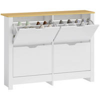 SCHUHSCHRANK,SCHMAL 4 Klappfächer 105x26x80cm,weiß+natur - Weiß, Holzwerkstoff (105/80/26cm) - Vallsero