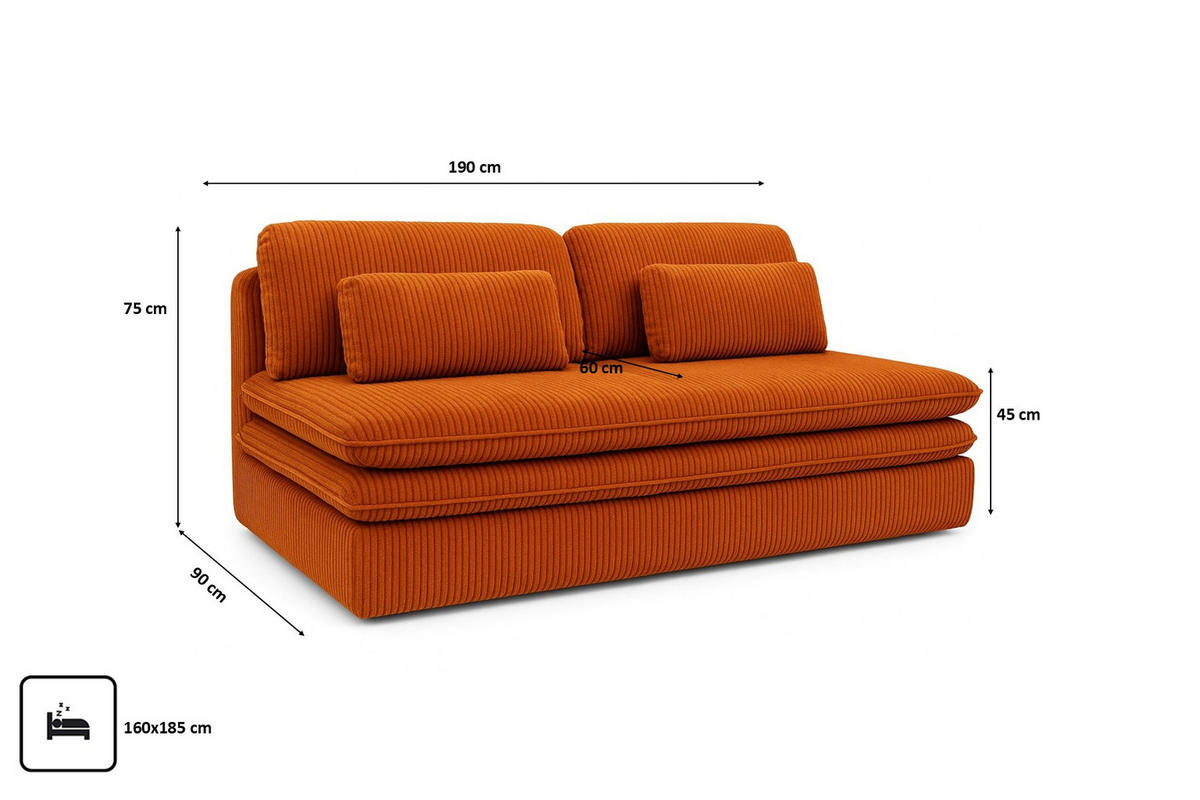 SCHLAFSOFA Mit Bettkasten OLIA, Stoff Poso, Kupfer - Orange, Holz (190/75/90cm) - Kaiser Möbel