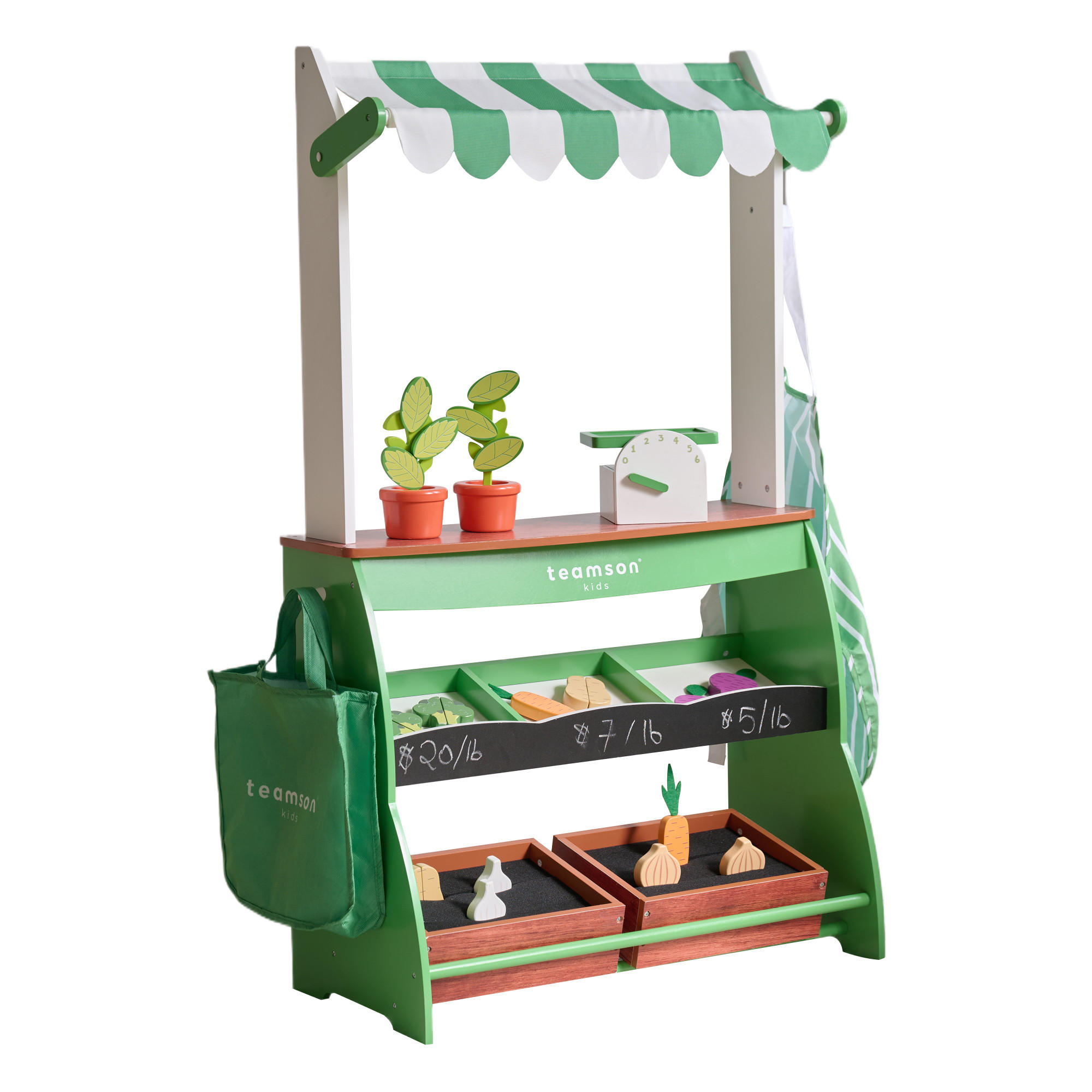 MARKTSTAND aus Holz mit Gemüse, Grün, 101cm - Grün, Holzwerkstoff (28/101/62cm) - Teamson Kids
