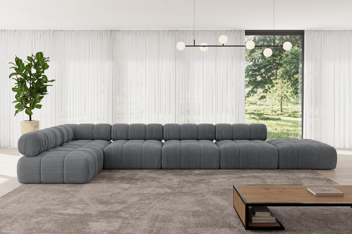 ECKSOFA modulares Sofa Favio-L3 - 475x190x70 cm Dunkelgrau Cord - Dunkelgrau, Holzwerkstoff/Textil (475/190cm) - ALTDECOR