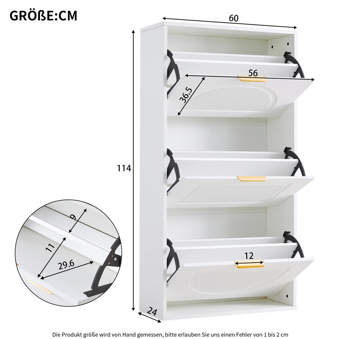 SCHUHSCHRANK 60/114/24 cm Weiß aus MDF und Spanplatte mit 3 Klappen - Weiß, Holzwerkstoff (60/114/24cm) - OKMYHOME