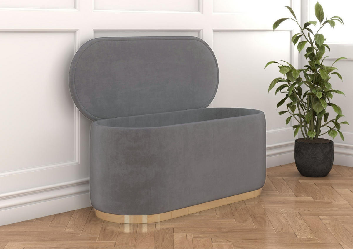 POUF Scarlett mit Stauraum, goldene Basis, 110/47/45 cm, Hellgrau - Goldfarben/Hellgrau, Holzwerkstoff/Textil (110/47/45cm) - Dancan