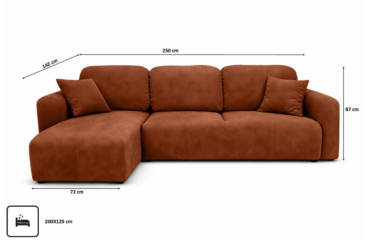 ECKSOFA Mit Schlaffunktion Und Bettkasten, Sofa L-Form Bingo L, Veloursstoff Salvador, Dunkelbraun, Links - Dunkelbraun, Holz (250/142cm) - Kaiser Möbel