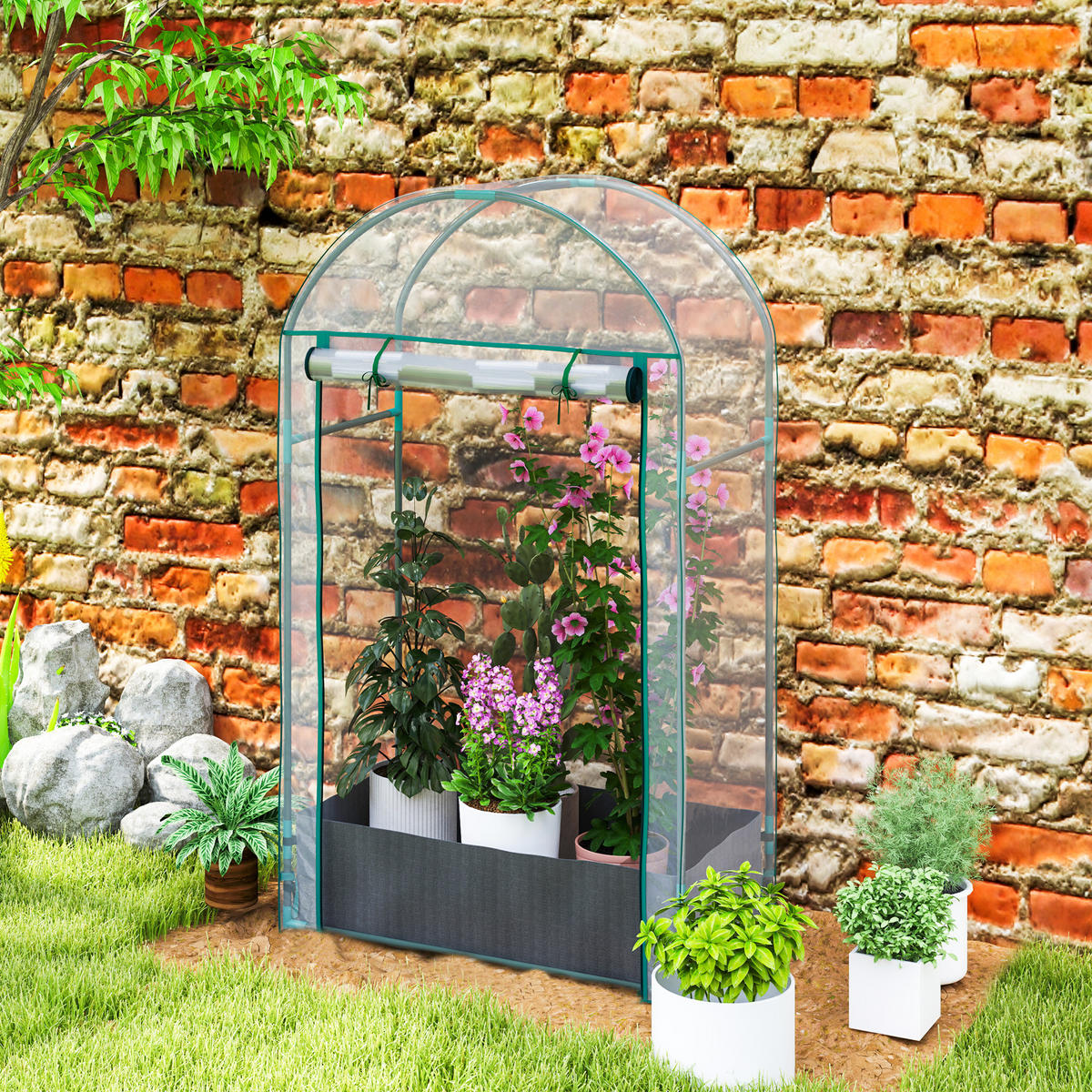GEWÄCHSHAUS DE-12009 mit Pflanzsack & Rolltür Transparent - Transparent, Kunststoff (50/152/89cm) - ComfortXL