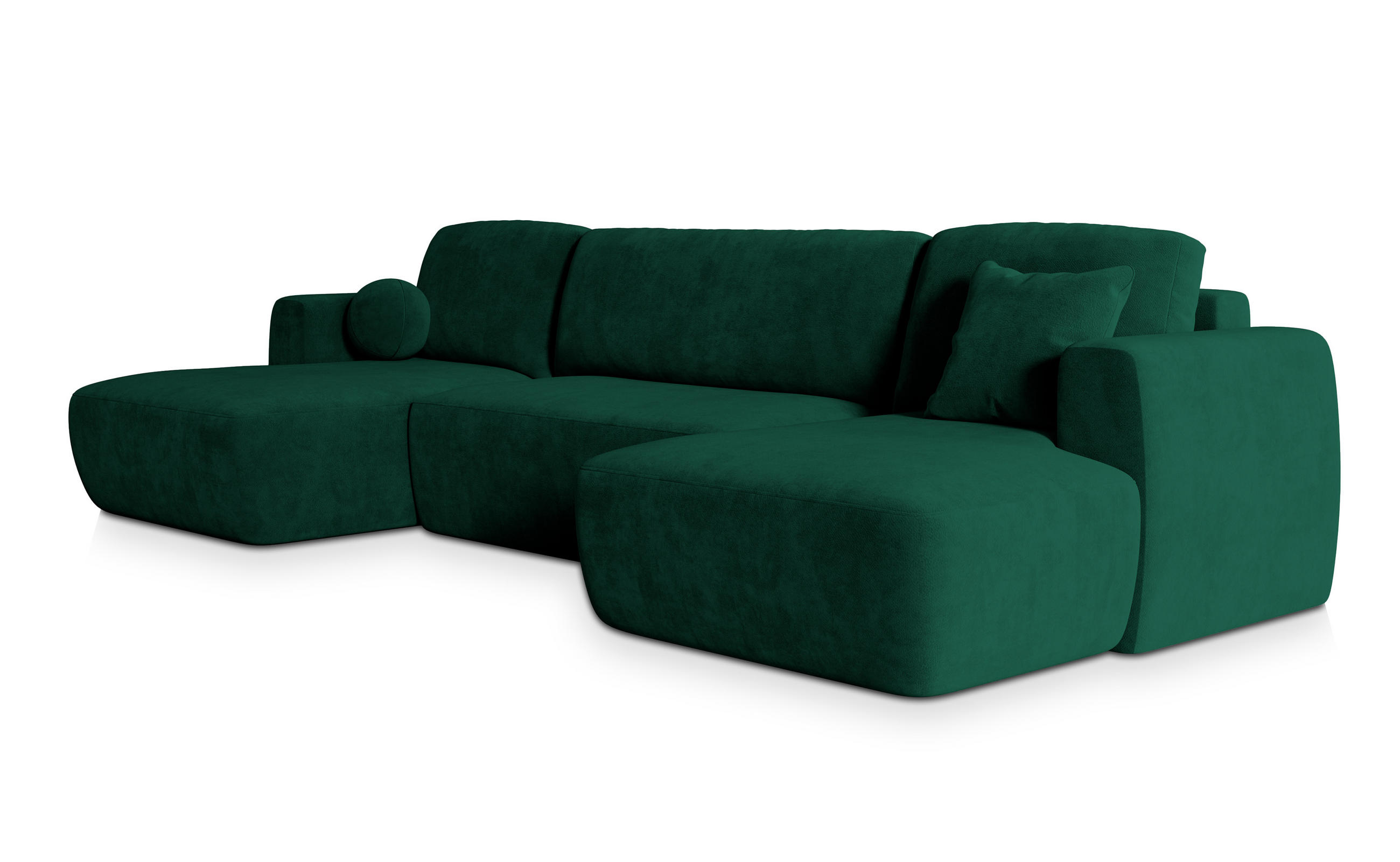 WOHNLANDSCHAFT SENTUM K Grün Plüsch-Stoff mit Schlaffunktion - Grün, Holz (330/90/148cm) - MASSENO