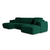 WOHNLANDSCHAFT SENTUM K Grün Plüsch-Stoff mit Schlaffunktion - Grün, Holz (330/90/148cm) - MASSENO