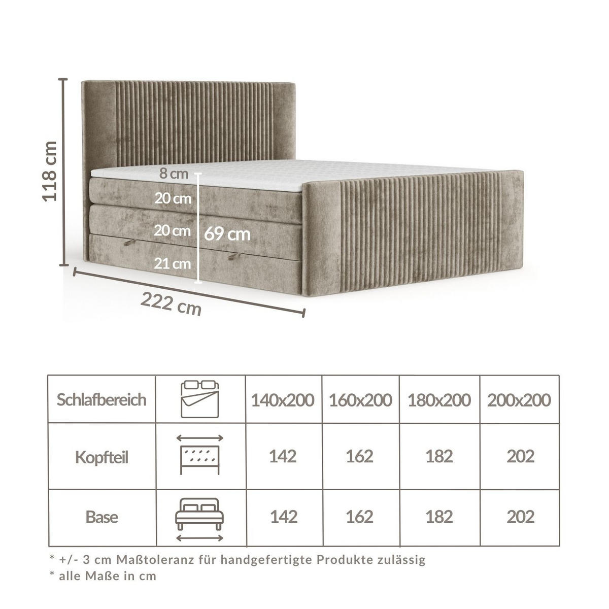 BOXSPRINGBETT Bergamo Anthrazit 180/200 cm - Anthrazit/Schwarz, Holz/Holzwerkstoff (180/200cm) - Maison de Reve