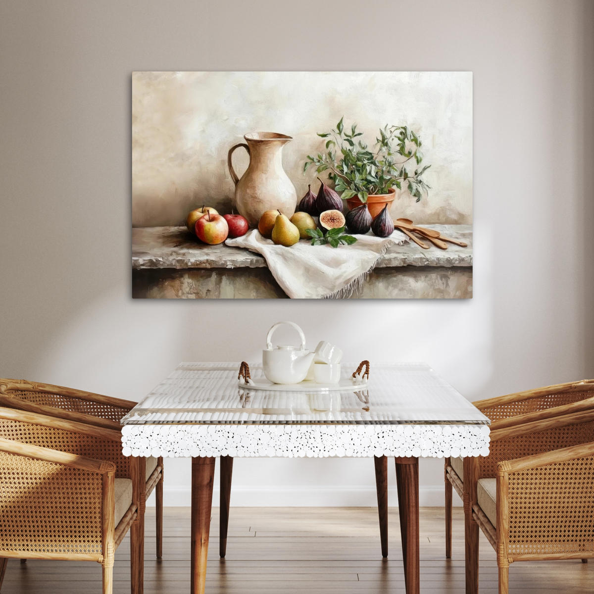 LEINWANDBILD Obst - Kräuter - Ländlich Wohnzimmer 120x80 cm - Naturfarben, Textil (120/80cm) - MuchoWow