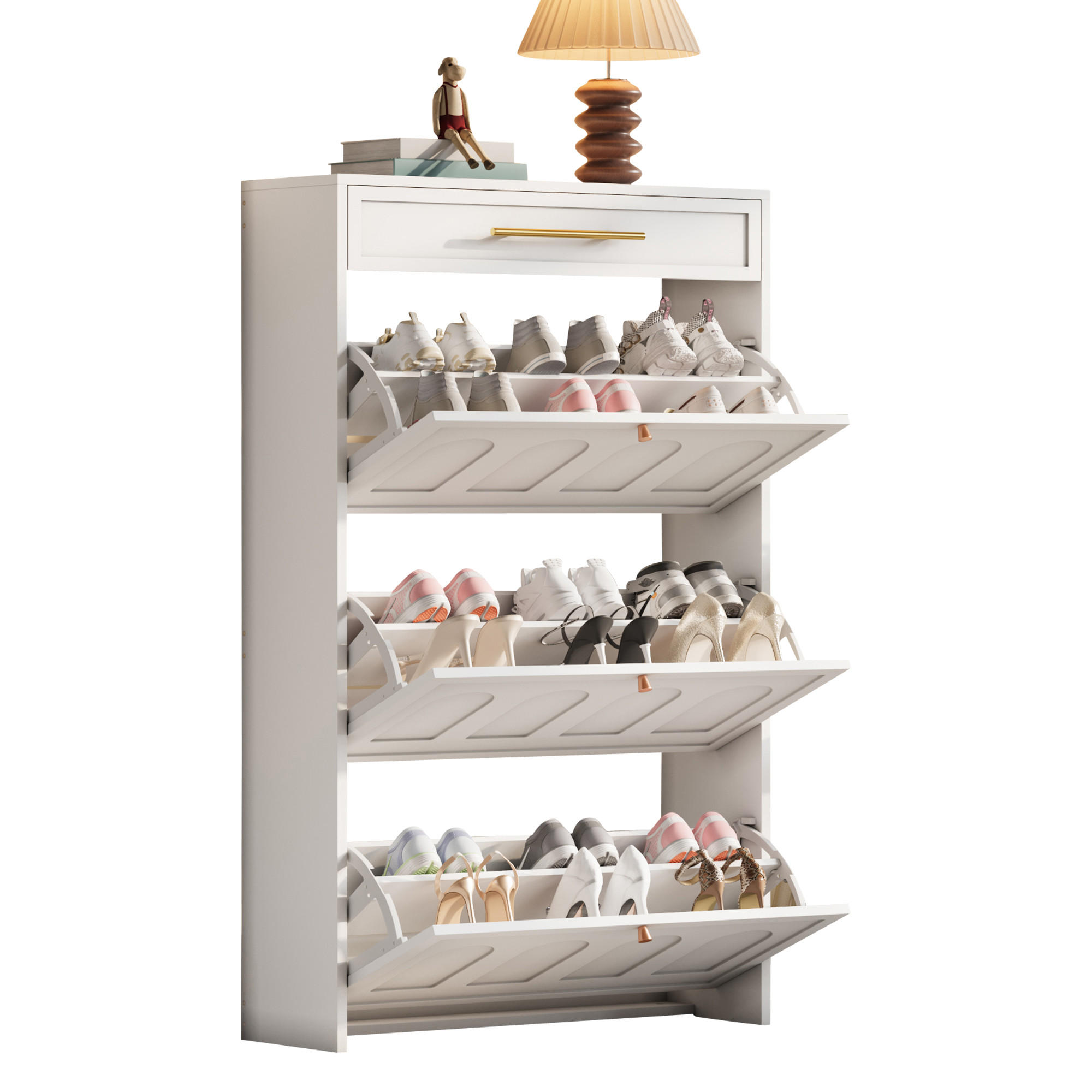 SCHUHSCHRANK Weiß MDF 6 Fächer 1 Schublade 70x25x123.5cm - Weiß, Holzwerkstoff (25/123.5/70cm) - FLIEKS