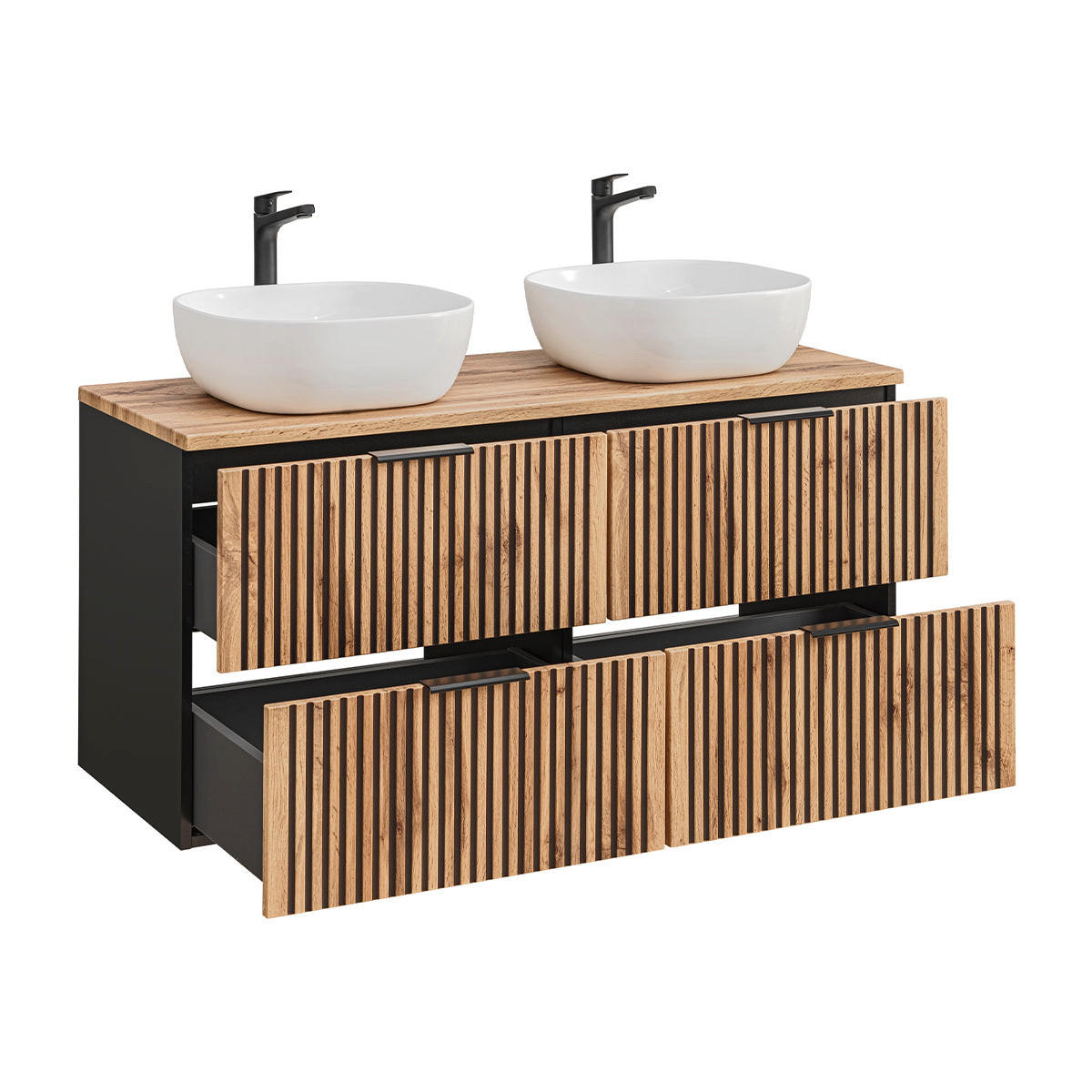 BADMÖBEL 120.6cm Gaia 2er-Set Holz in Eichenoptik und Schwarz - Schwarz, Holzwerkstoff (120.6/59/46cm) - Petits-meubles